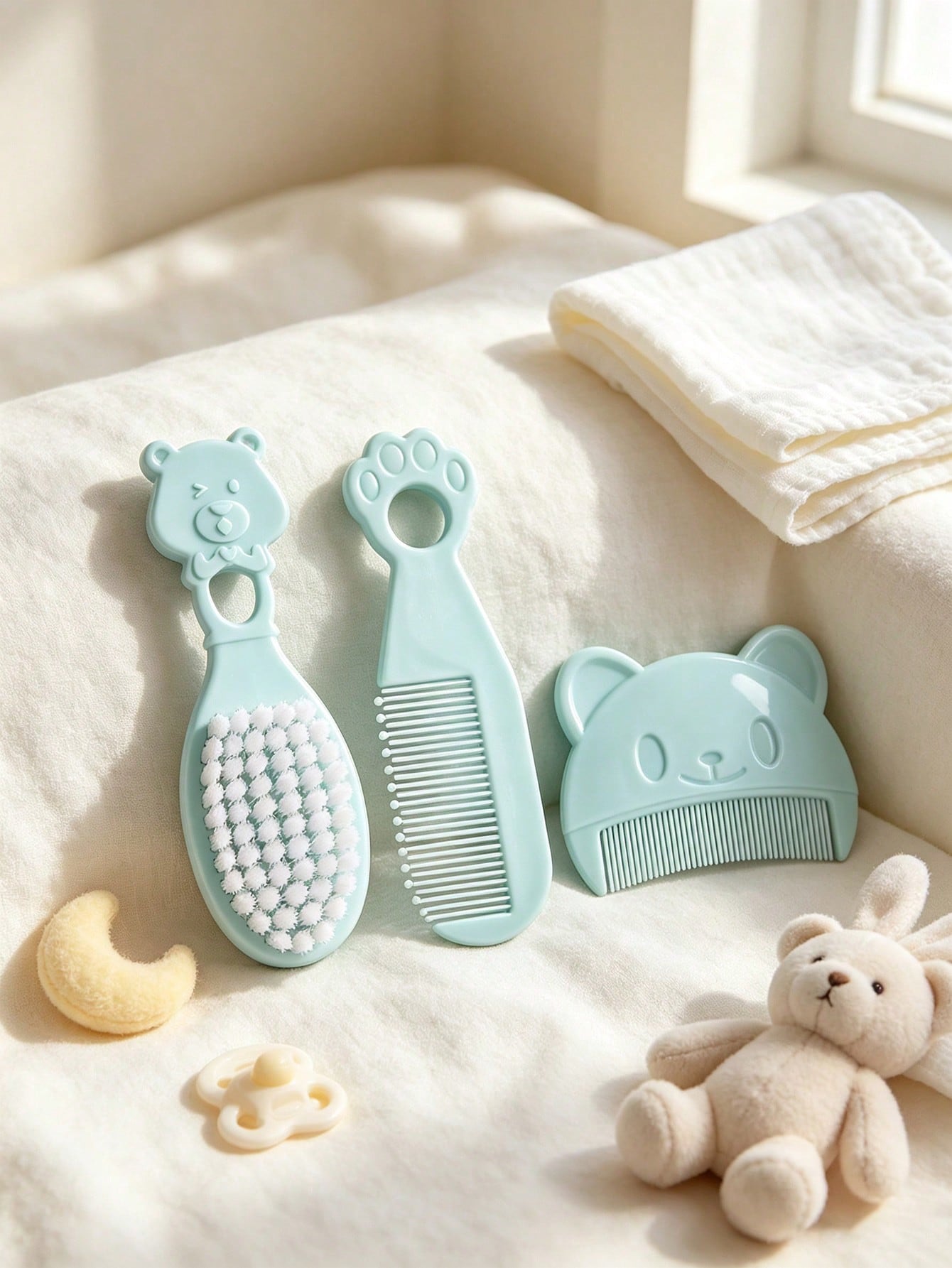 3pcs Newborn Comb And Brush Set, For Removing Fetal Hair, Baby Head Care Comb And Brush, Combination Baby Massage Comb And Brush Set