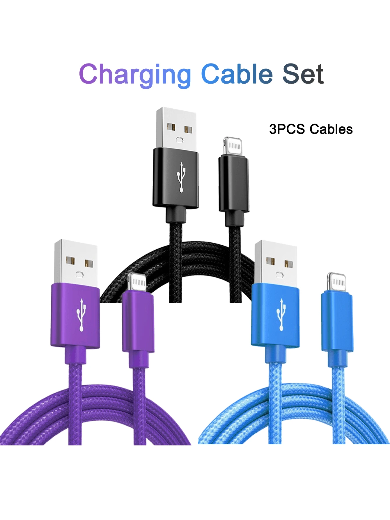 3pcs Nylon Braided Data Cable Set, Charging Cable Combo Pack, Includes Nylon Braided Lightning Data Cables Compatible With IPhone 14/13/12/Pro Max/X/XR/XS/8/7/6s/6/. These Data Cables Feature A Matte
