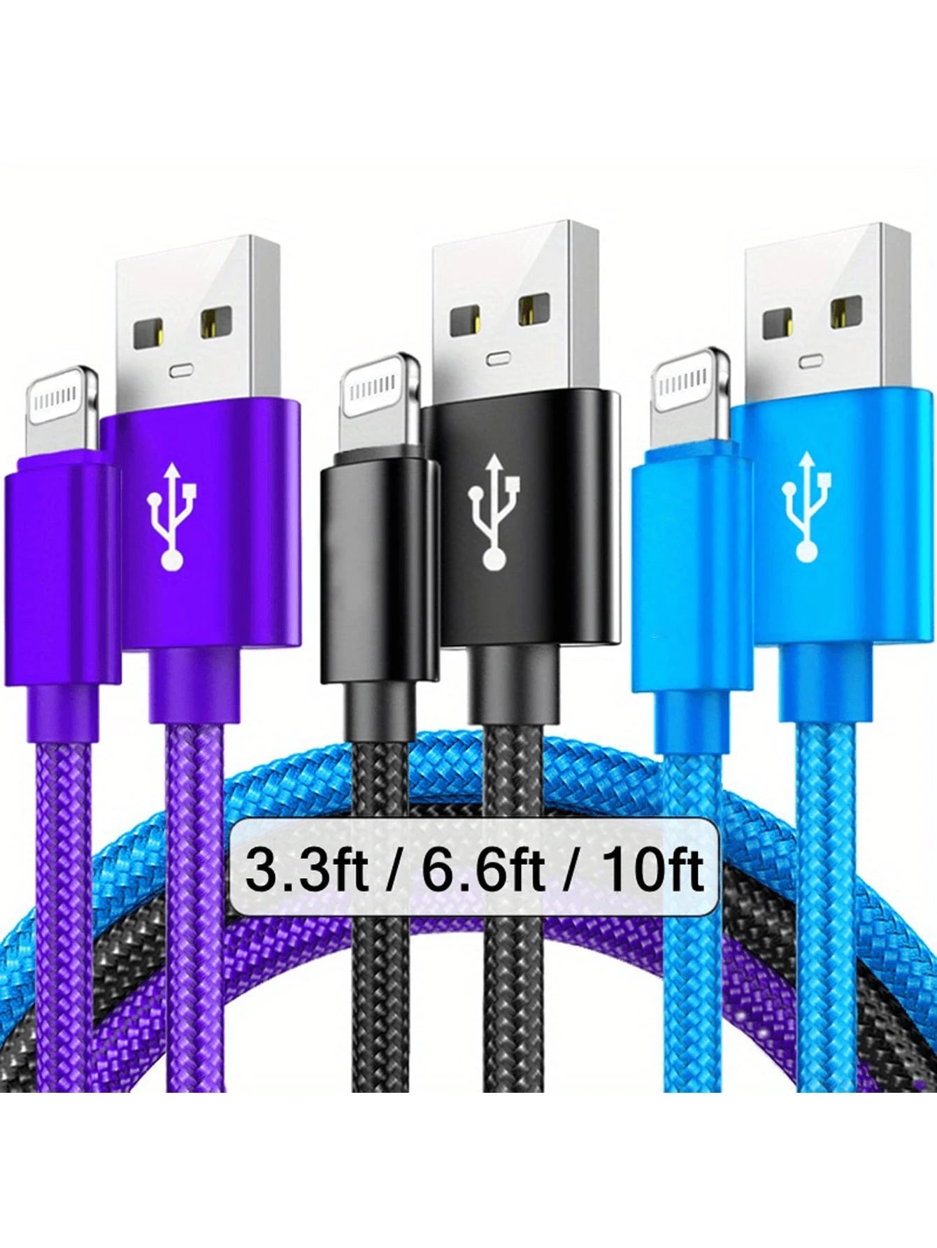 3pcs Nylon Braided Data Cable Set, Charging Cable Combo Pack, Includes Nylon Braided Lightning Data Cables Compatible With IPhone 14/13/12/Pro Max/X/XR/XS/8/7/6s/6/. These Data Cables Feature A Matte