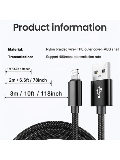 3pcs Nylon Braided Data Cable Set, Charging Cable Combo Pack, Includes Nylon Braided Lightning Data Cables Compatible With IPhone 14/13/12/Pro Max/X/XR/XS/8/7/6s/6/. These Data Cables Feature A Matte