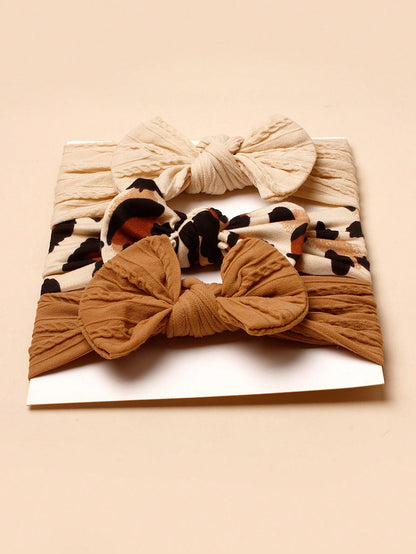 3pcs Nylon Leopard Print Bow Headbands For Babies (Paper Card For Decoration) Love Valentine