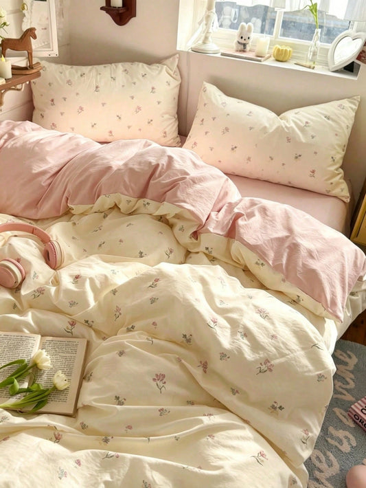3pcs Polyester Minimalist Vintage Print Bedding Set, Dorm Room Bedding, Dorm Decor Bedding Set, Zipper Closure, Suitable For All Seasons, Soft Skin-Friendly Breathable, Suitable For Dorm Bed, Single B