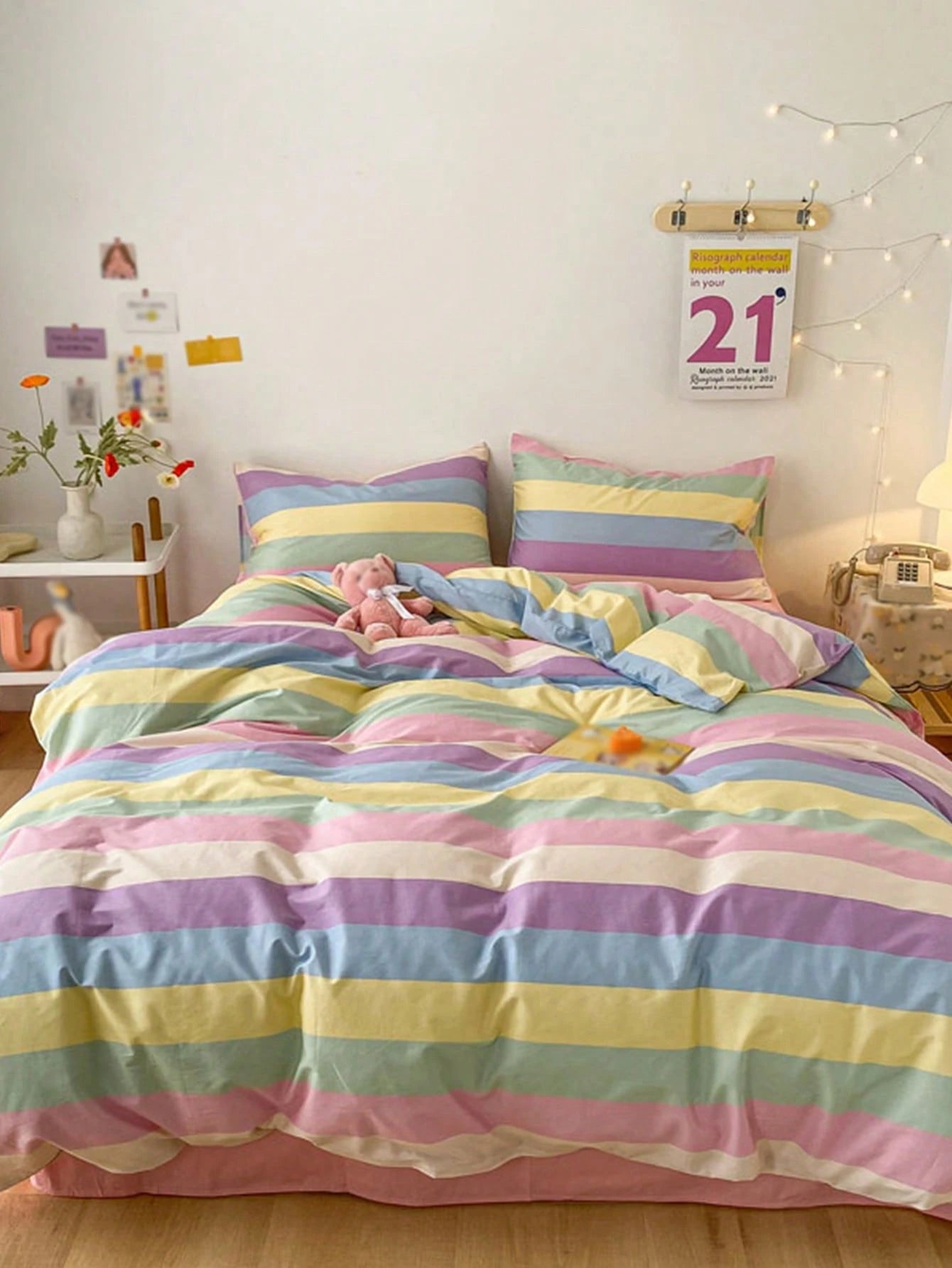 3pcs Rainbow Striped Plaid Pattern, Fresh Unisex, Dorm Decor, Ultra Soft & Cute, Suitable For All Seasons, Frosted Duvet Cover, Home Bedding Set, Duvet Insert Not Included, Available In Twin, Full, Qu