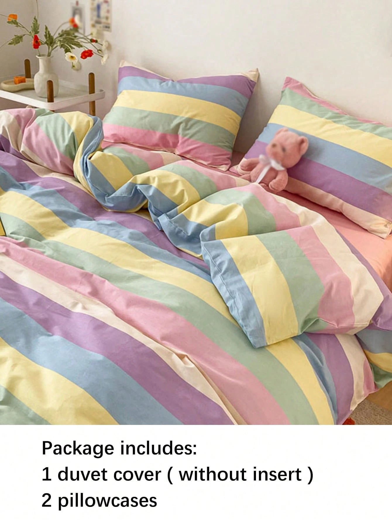 3pcs Rainbow Striped Plaid Pattern, Fresh Unisex, Dorm Decor, Ultra Soft & Cute, Suitable For All Seasons, Frosted Duvet Cover, Home Bedding Set, Duvet Insert Not Included, Available In Twin, Full, Qu