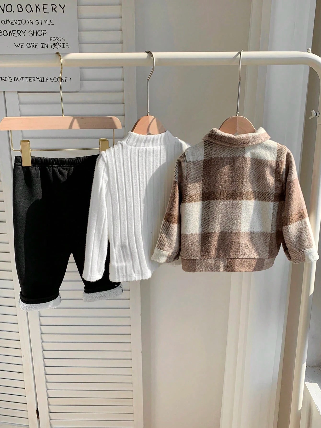 3pcs/Set Baby Boy Retro Plaid Jacket,White Ribbed Stand Collar Winter Top&Thermal Lined Pants,Autumn Matching Family Warm Fleece Clothes For Outdoor