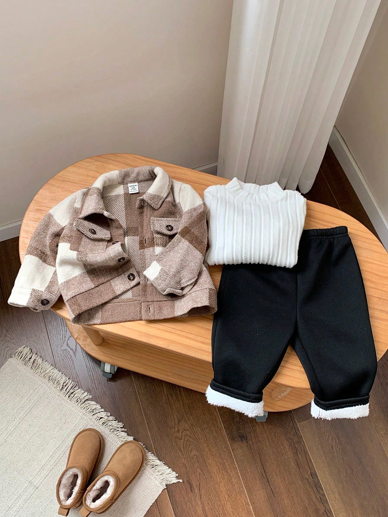 3pcs/Set Baby Boy Retro Plaid Jacket,White Ribbed Stand Collar Winter Top&Thermal Lined Pants,Autumn Matching Family Warm Fleece Clothes For Outdoor