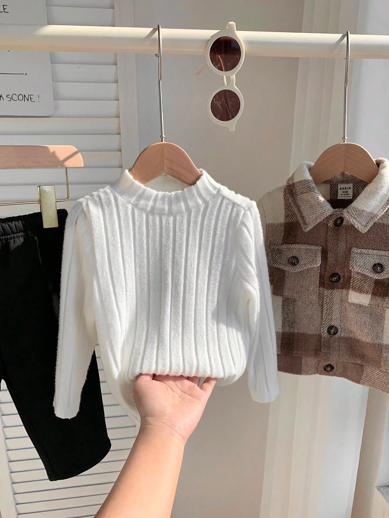3pcs/Set Baby Boy Retro Plaid Jacket,White Ribbed Stand Collar Winter Top&Thermal Lined Pants,Autumn Matching Family Warm Fleece Clothes For Outdoor