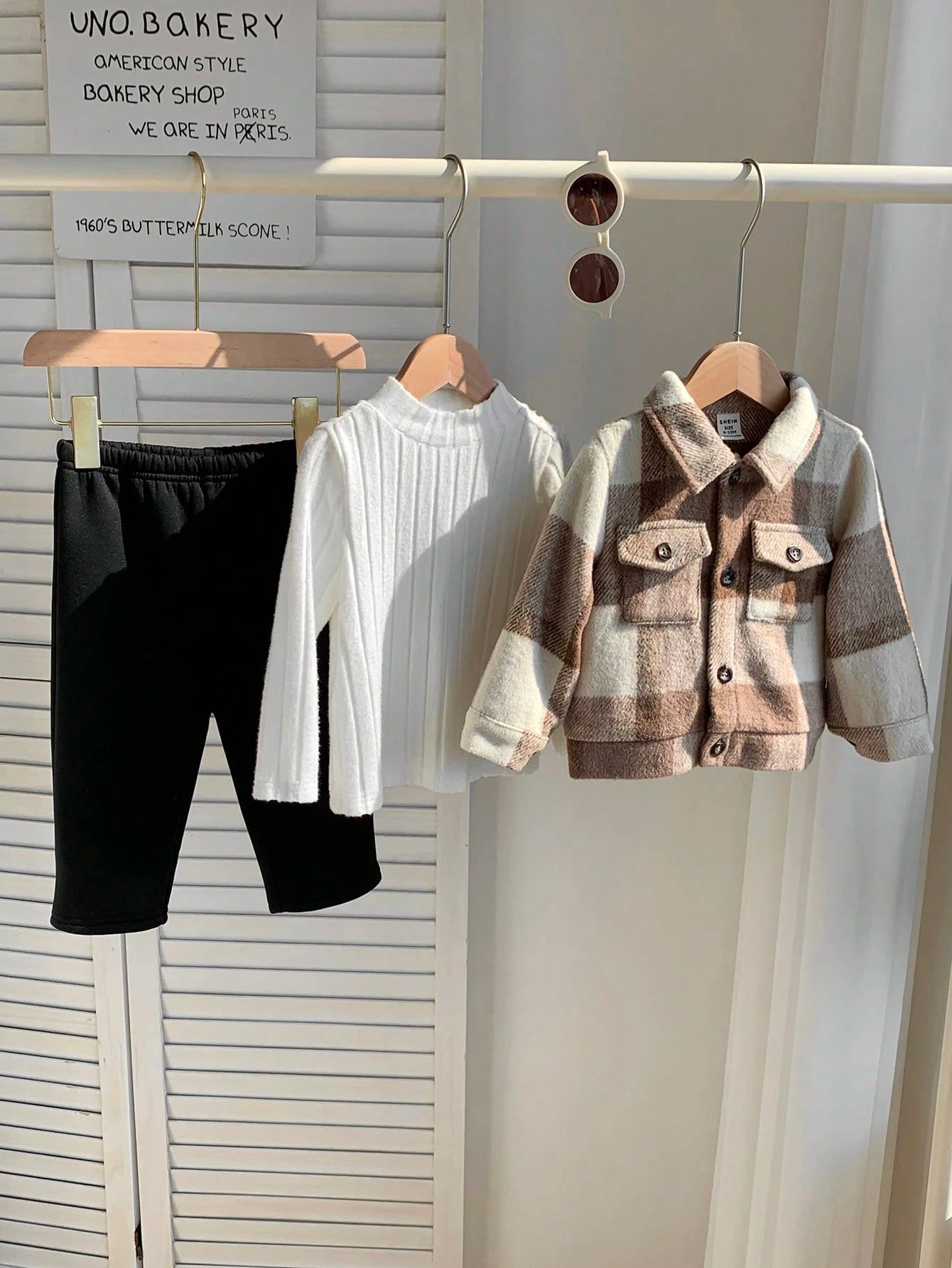 3pcs/Set Baby Boy Retro Plaid Jacket,White Ribbed Stand Collar Winter Top&Thermal Lined Pants,Autumn Matching Family Warm Fleece Clothes For Outdoor