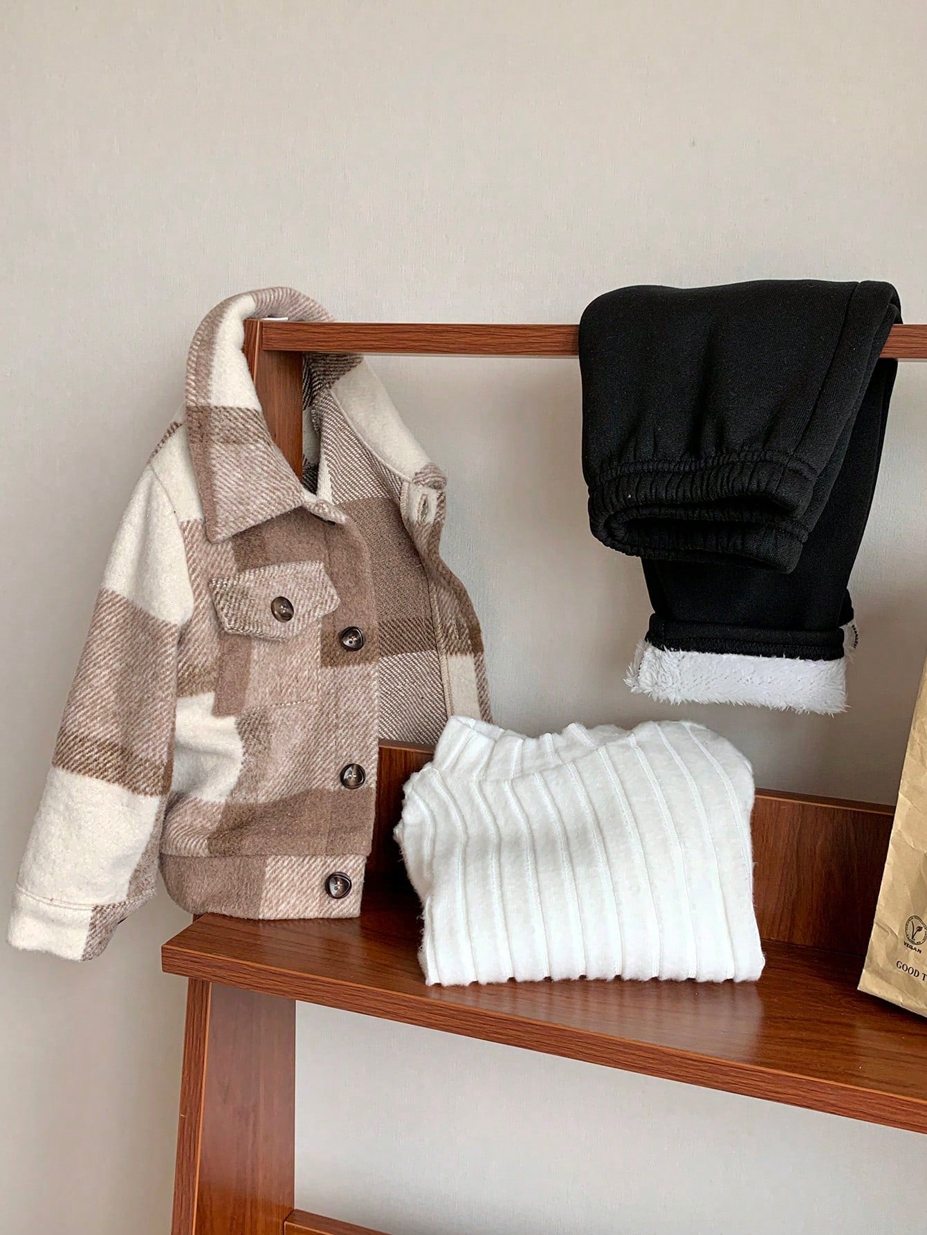 3pcs/Set Baby Boy Retro Plaid Jacket,White Ribbed Stand Collar Winter Top&Thermal Lined Pants,Autumn Matching Family Warm Fleece Clothes For Outdoor