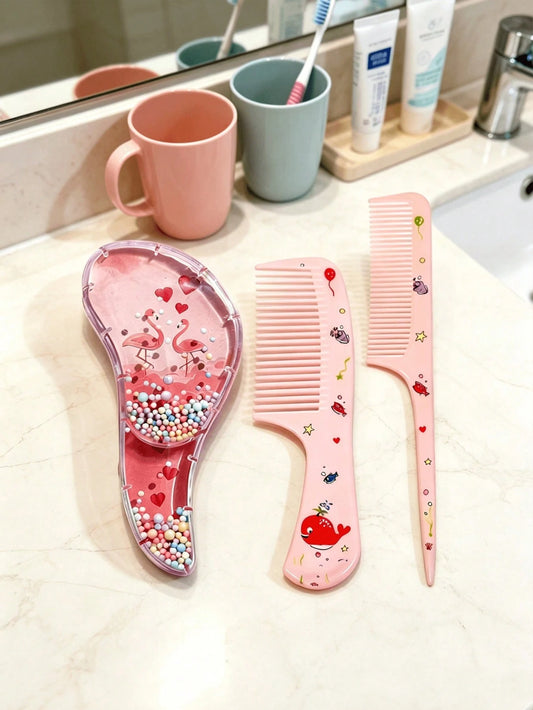 3pcs/Set Cute Cartoon Animal Children Mini Comb Set, Portable Travel Scalp Massage Detangling Comb, Gentle Anti-Tangle Styling Comb, Suitable For Boys And Girls Toddlers Daily Hair Care