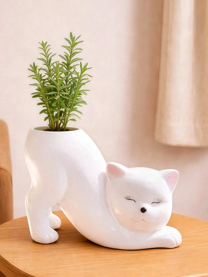 3pcs/Set Cute Cat Shaped Vases, Cream White, Dried Flower Plant Holder Desktop Decor, Suitable For Windowsill, Desk, Bookshelf, Bedroom, Living Room, Japanese Cute Pastoral Style Home Decor, Housewarm