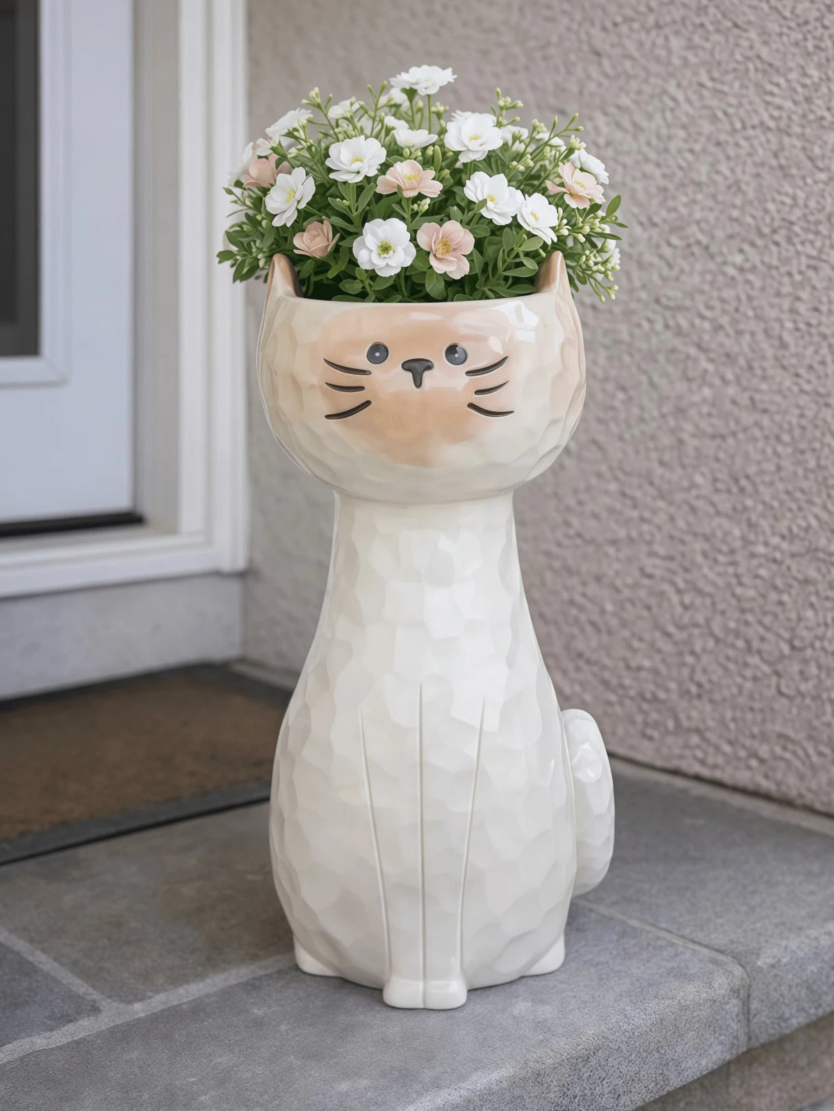 3pcs/Set Cute Cat Shaped Vases, Cream White, Dried Flower Plant Holder Desktop Decor, Suitable For Windowsill, Desk, Bookshelf, Bedroom, Living Room, Japanese Cute Pastoral Style Home Decor, Housewarm