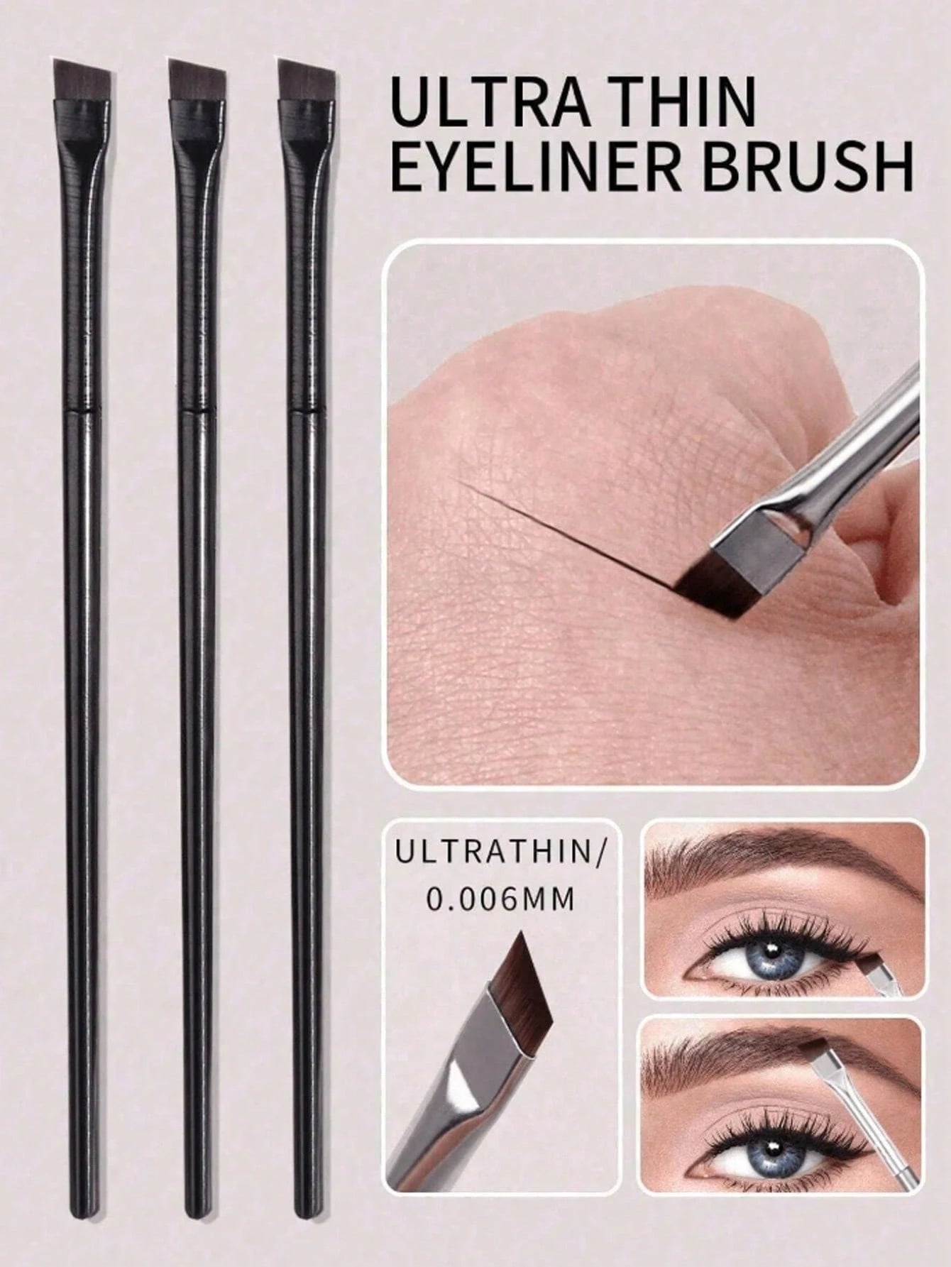 3pcs/Set Makeup Brush Set With Unique Blade-Shaped Eyebrow, Liquid Eyeliner And Oblique Eyebrow Brush, Suitable For Beginners, Eyebrow Brush, Eyeshadow Brush, Brush,Giveaways