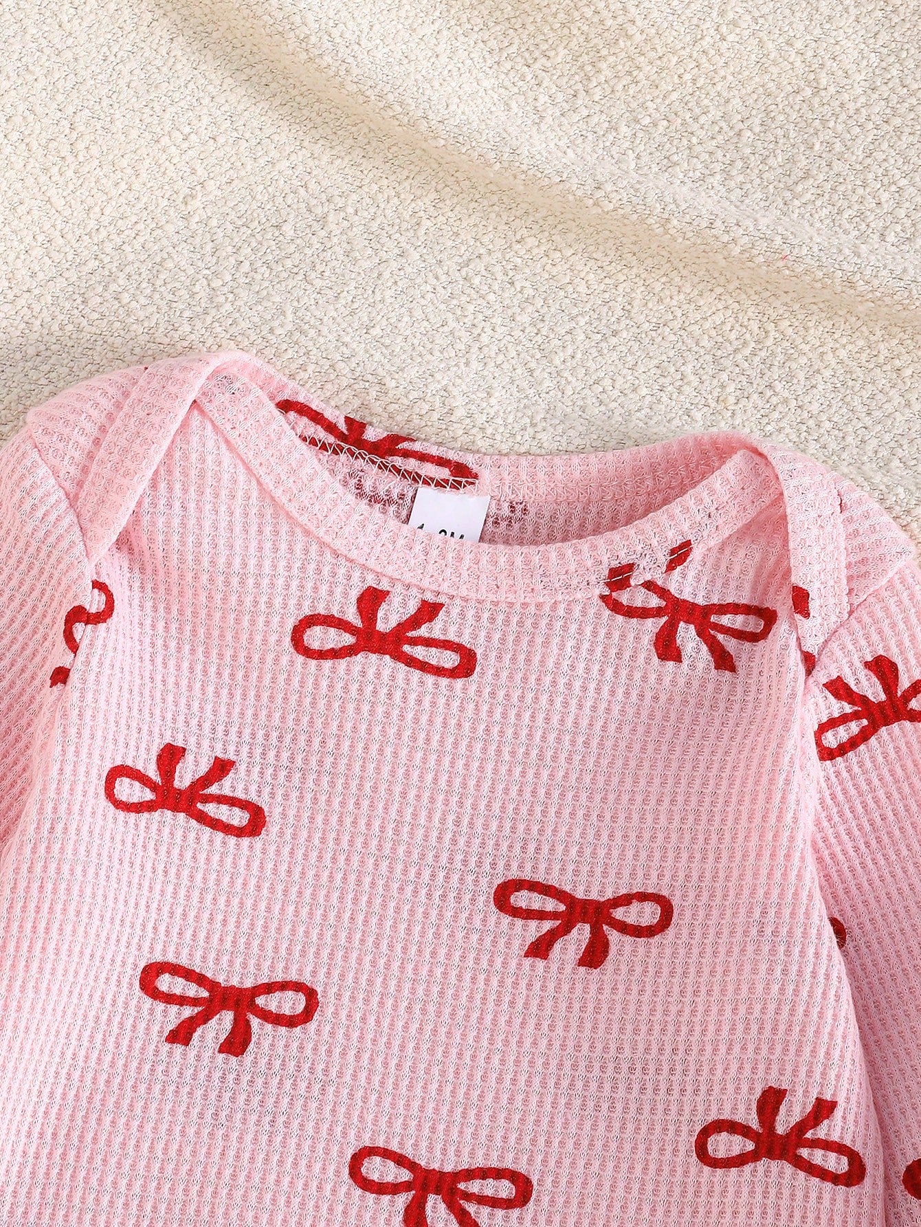 3pcs/Set Newborn Baby Girls Cute Bow Decor Long Sleeve Romper And Pocket Casual Pants Set