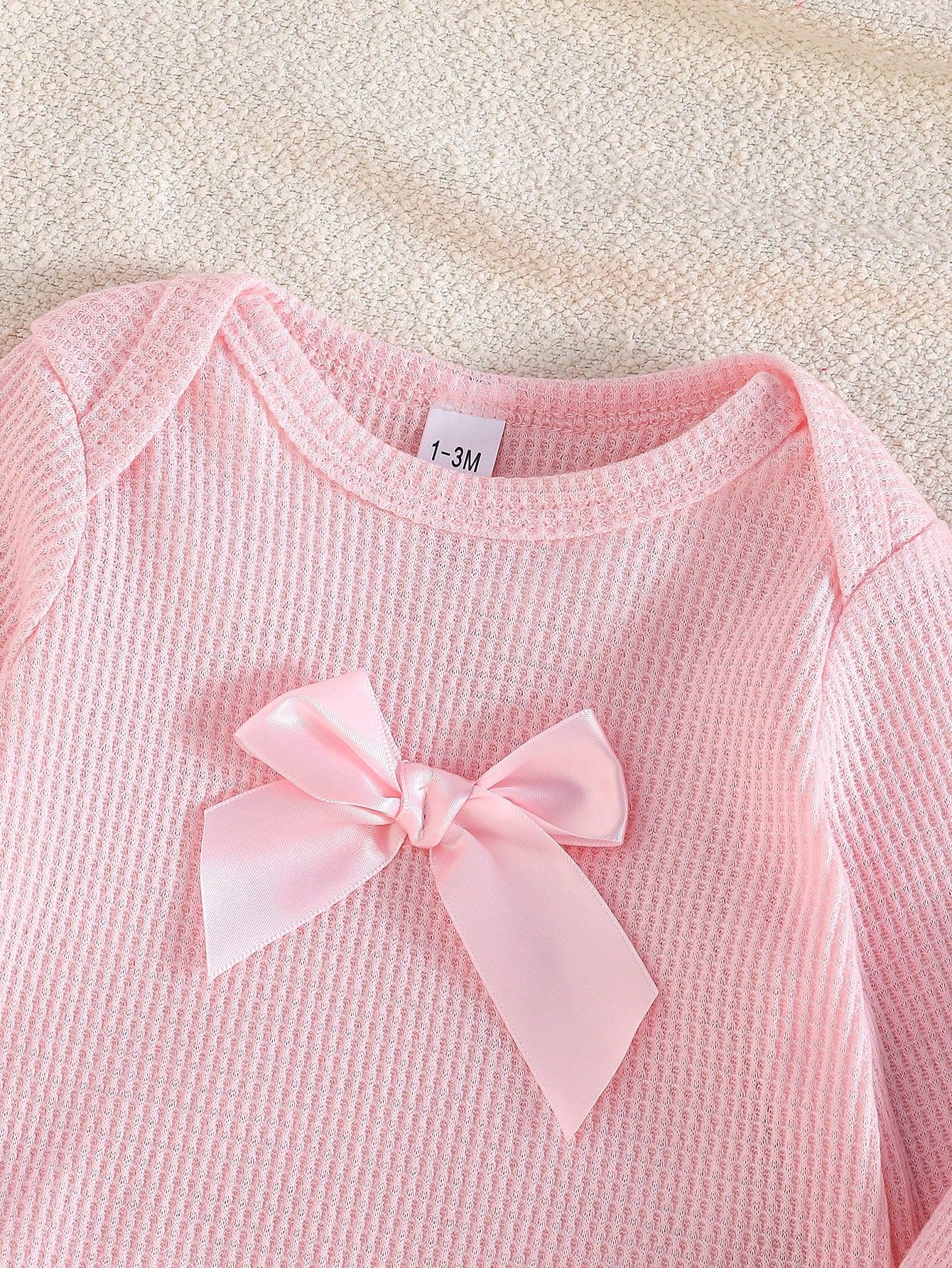 3pcs/Set Newborn Baby Girls Cute Bow Decor Long Sleeve Romper And Pocket Casual Pants Set