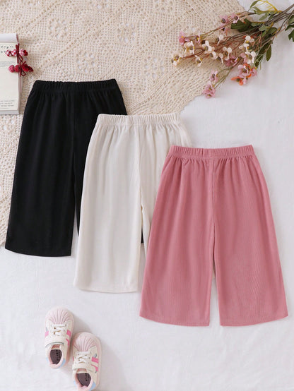 3pcs/Set Pink, Brown, Black Long Pants For Toddlers, Suitable For Autumn/Winter Daily Wear, Comfortable Outfit. Bowknot Elastic Waistband. Solid Color Corduroy Fabric. Multi-Color, High Cost-Performan