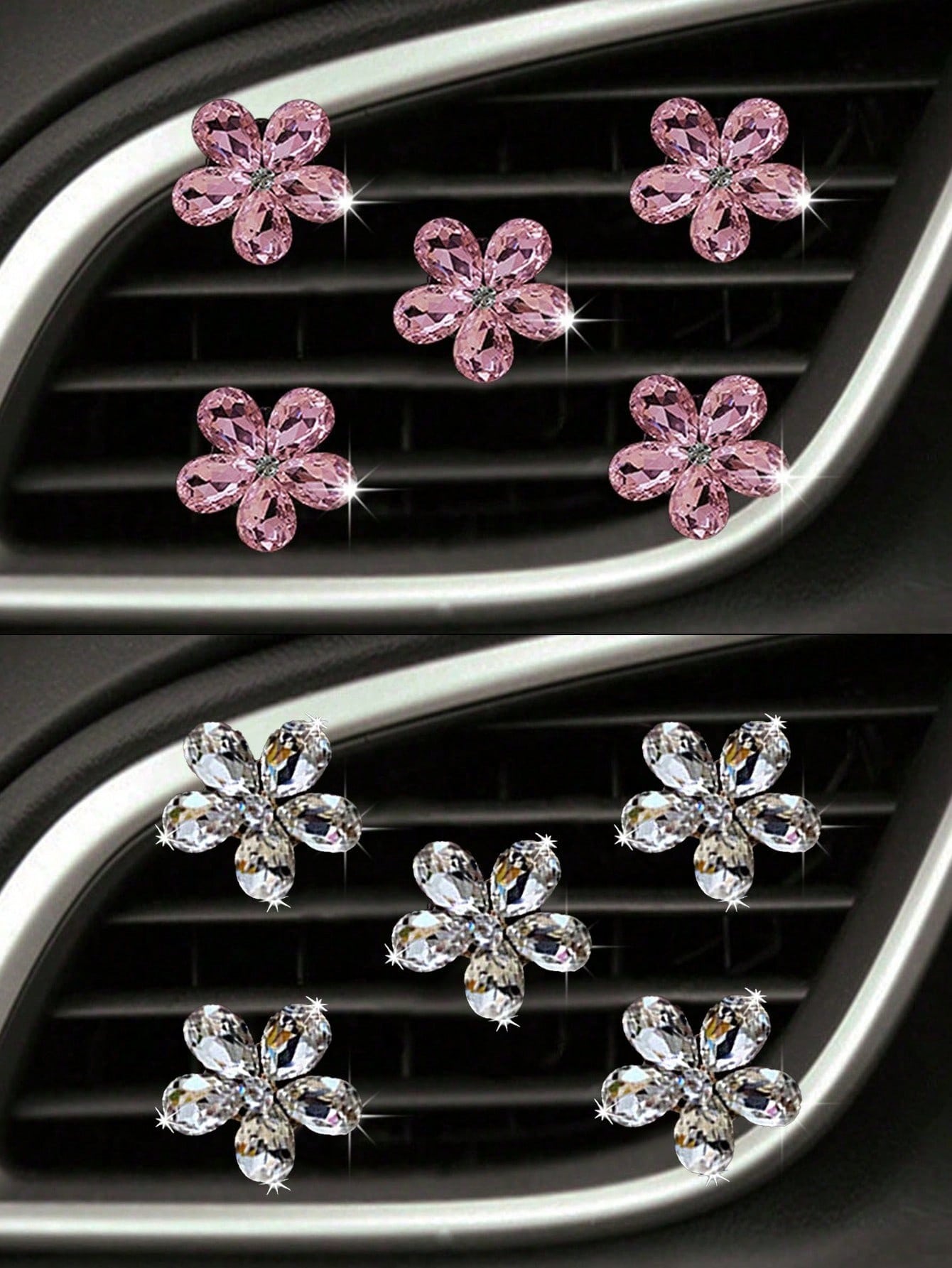3pcs/Set Pink/White Crystal Car Air Vent Aromatherapy Clip Car Interior Decoration