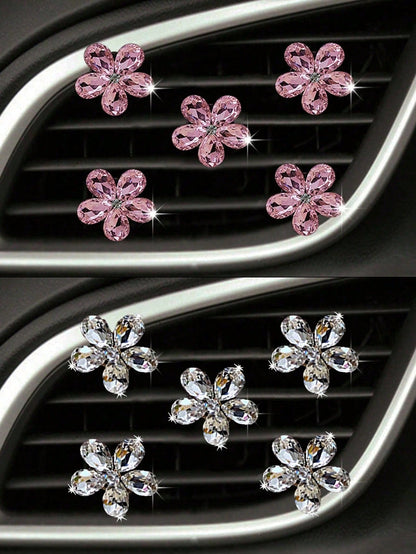 3pcs/Set Pink/White Crystal Car Air Vent Aromatherapy Clip Car Interior Decoration