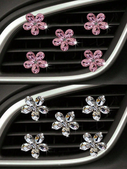 3pcs/Set Pink/White Crystal Car Air Vent Aromatherapy Clip Car Interior Decoration