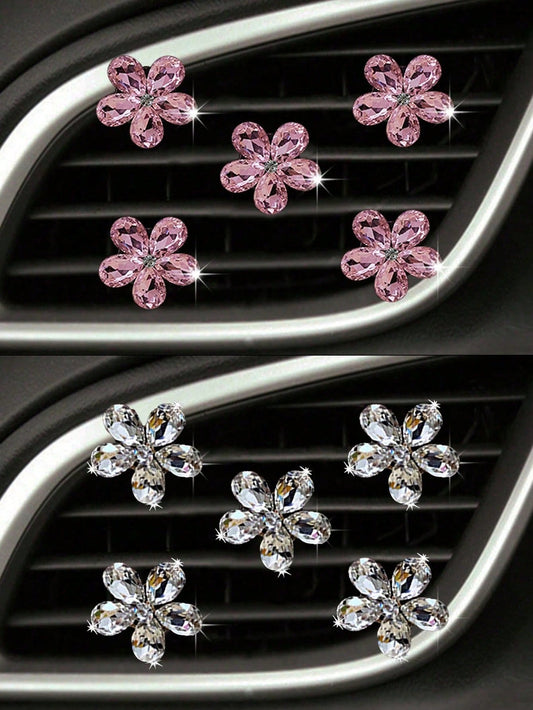 3pcs/Set Pink/White Crystal Car Air Vent Aromatherapy Clip Car Interior Decoration
