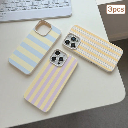 3pcs/Set Striped Printed Leather Texture TPU Shockproof Full Coverage Protective Phone Case Compatible With Apple 11/12/13/14/15/16/17 Pro Max