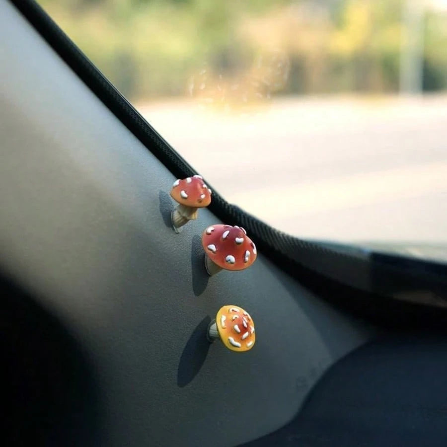 3pcs Slanted Mushroom Figurines, Car Dashboard Decor, Car Interior Decoration, Cute Cartoon Car Accessories, Fun Car Decoration
