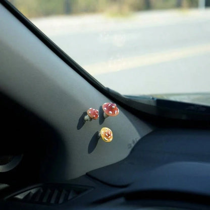 3pcs Slanted Mushroom Figurines, Car Dashboard Decor, Car Interior Decoration, Cute Cartoon Car Accessories, Fun Car Decoration