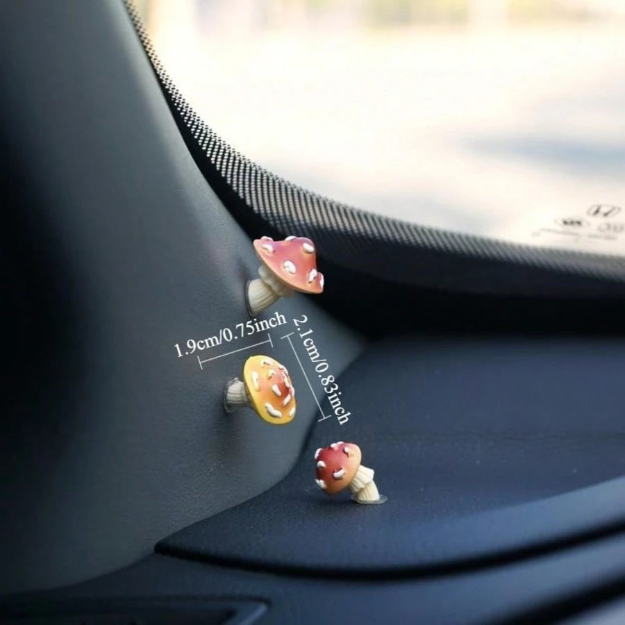3pcs Slanted Mushroom Figurines, Car Dashboard Decor, Car Interior Decoration, Cute Cartoon Car Accessories, Fun Car Decoration
