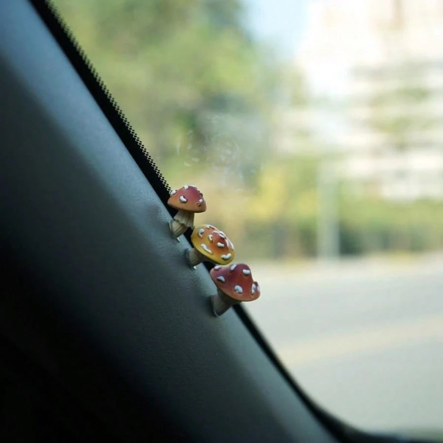 3pcs Slanted Mushroom Figurines, Car Dashboard Decor, Car Interior Decoration, Cute Cartoon Car Accessories, Fun Car Decoration
