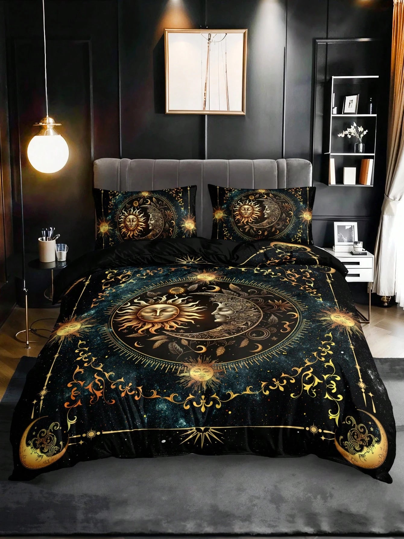3PCS Super Soft Breathable Golden Sun And Moon Planet Duvet Cover Set (1 Duvet Cover+2 Pillowcases Without Pillow Core), At Home Dormitory High Definition Numerical Code Printing