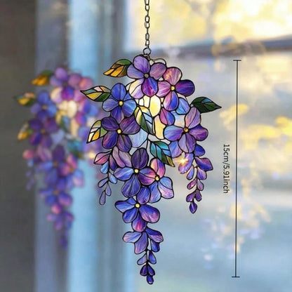 3pcs Wisteria Acrylic Suncatchers - Holographic Floral Window Decor, Spring Garden Gift, Floral Home Decor For Mom, With Chain/Rope For Easy Hanging - Great Home Decor, Ideal Gift For Nature & Bird Lo