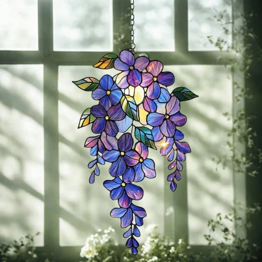 3pcs Wisteria Acrylic Suncatchers - Holographic Floral Window Decor, Spring Garden Gift, Floral Home Decor For Mom, With Chain/Rope For Easy Hanging - Great Home Decor, Ideal Gift For Nature & Bird Lo