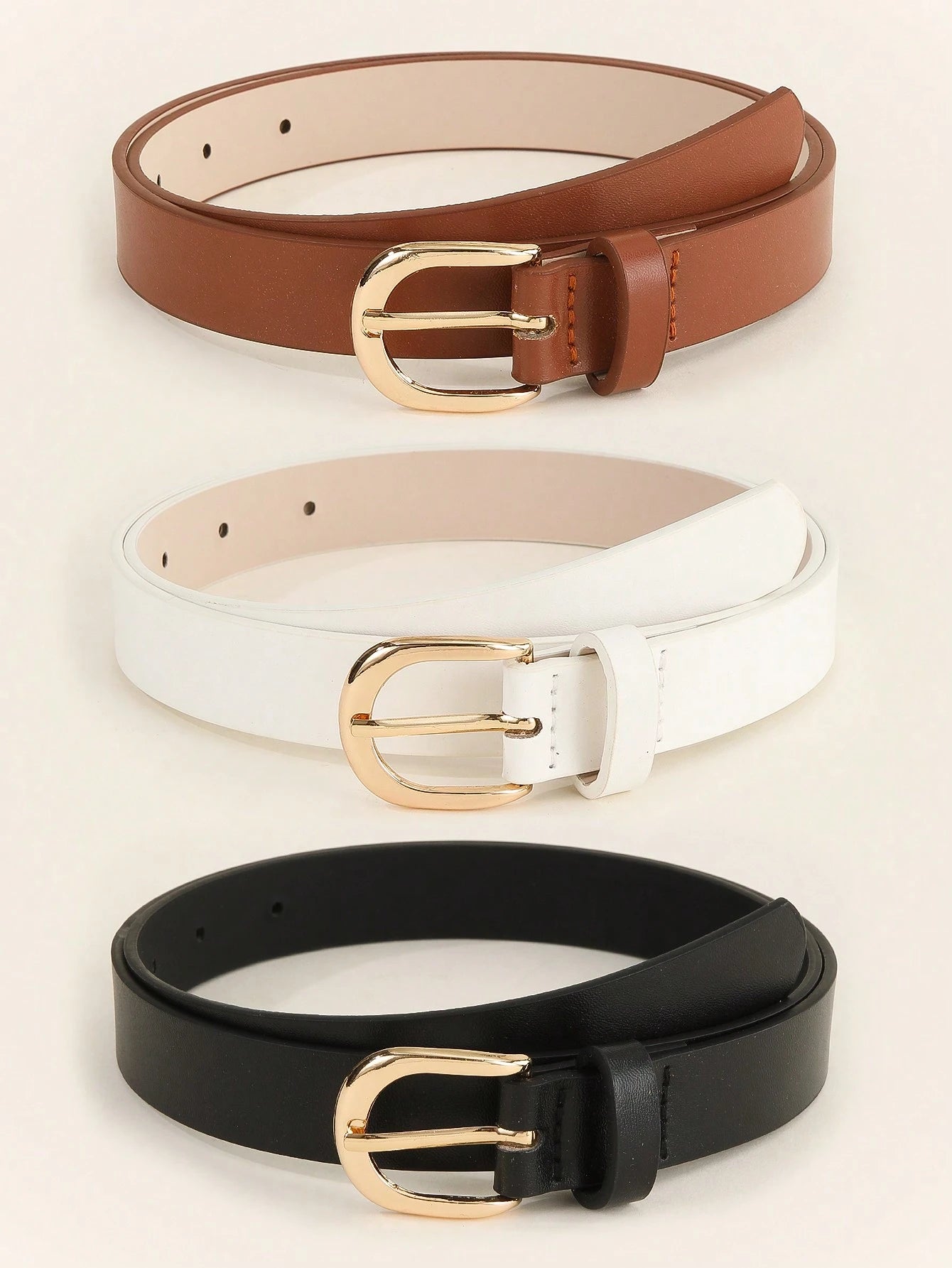 3pcs Women's Belts- Elegant Minimalist Square Buckle Design, Suitable For Dresses, T-Shirts, Jeans And Suits. PU Material, Perfect For Daily Office, Commute And Occasion Gifts