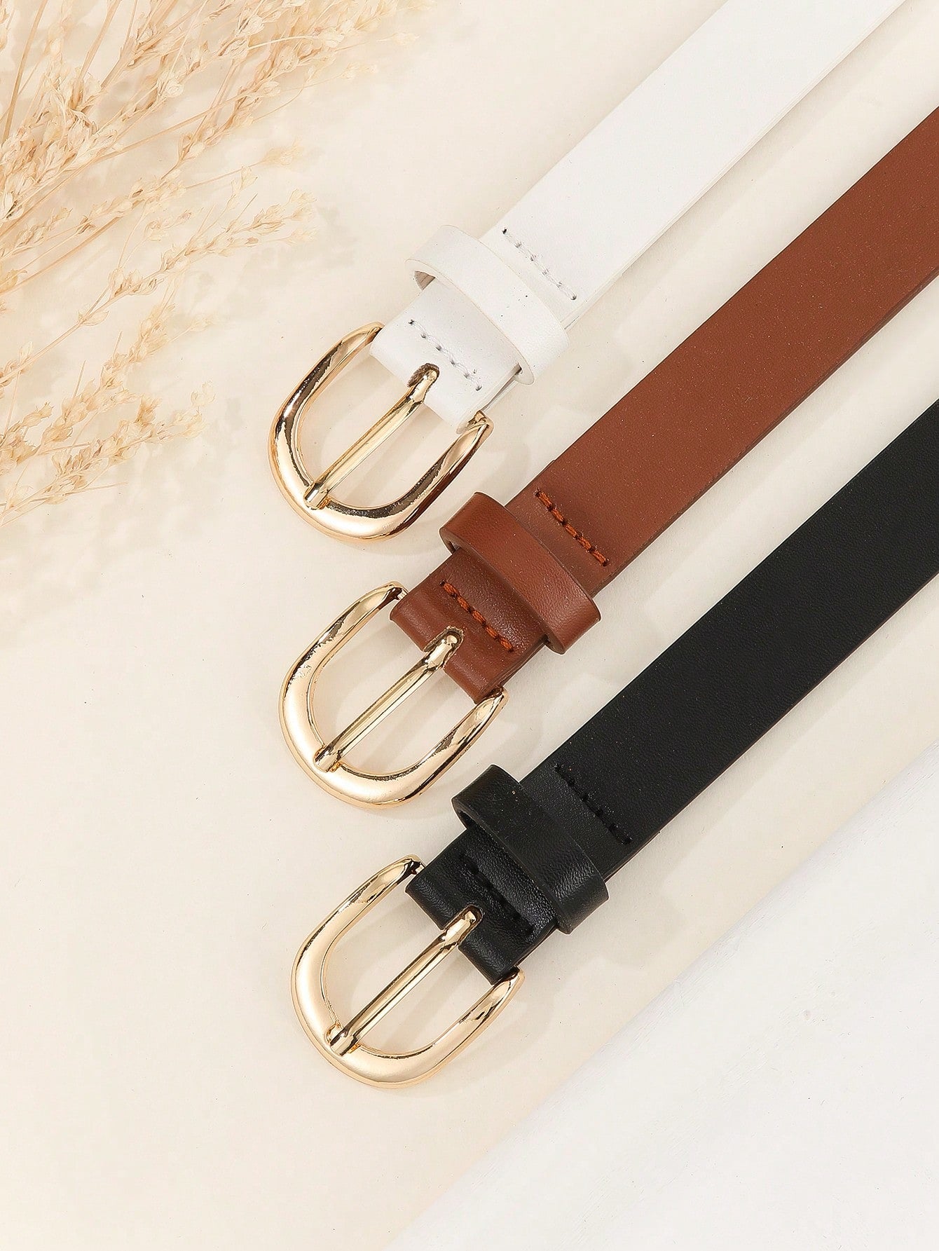 3pcs Women's Belts- Elegant Minimalist Square Buckle Design, Suitable For Dresses, T-Shirts, Jeans And Suits. PU Material, Perfect For Daily Office, Commute And Occasion Gifts