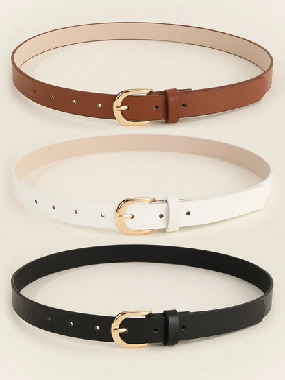 3pcs Women's Belts- Elegant Minimalist Square Buckle Design, Suitable For Dresses, T-Shirts, Jeans And Suits. PU Material, Perfect For Daily Office, Commute And Occasion Gifts