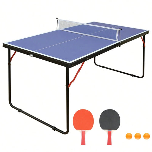 4.5ft Black Table Tennis Table Foldable & Portable Ping Pong Table Set With Net And 2 Ping Pong Paddles For Indoor Outdoor Game