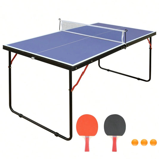 4.5ft Black Table Tennis Table Foldable & Portable Ping Pong Table Set With Net And 2 Ping Pong Paddles For Indoor Outdoor Game