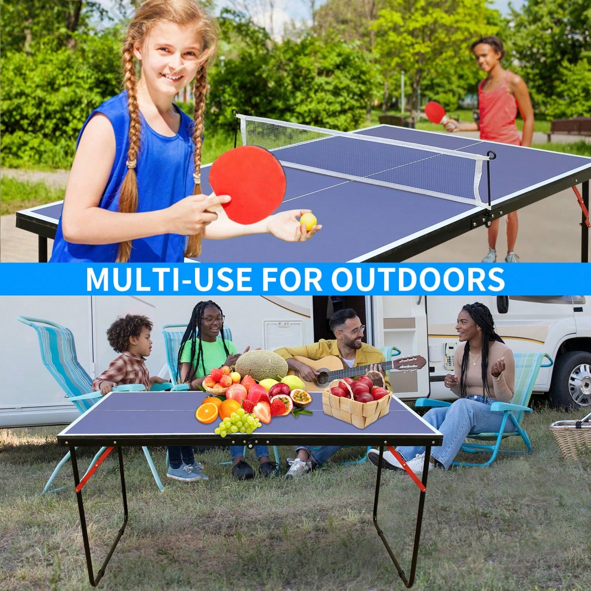 4.5ft Black Table Tennis Table Foldable & Portable Ping Pong Table Set With Net And 2 Ping Pong Paddles For Indoor Outdoor Game