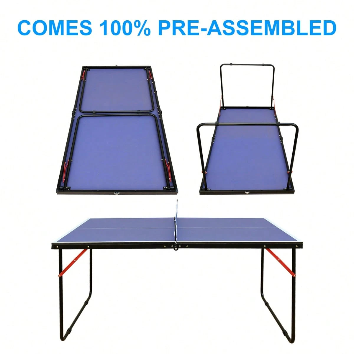 4.5ft Black Table Tennis Table Foldable & Portable Ping Pong Table Set With Net And 2 Ping Pong Paddles For Indoor Outdoor Game