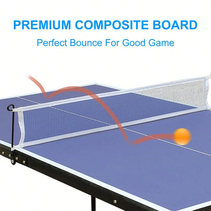 4.5ft Black Table Tennis Table Foldable & Portable Ping Pong Table Set With Net And 2 Ping Pong Paddles For Indoor Outdoor Game