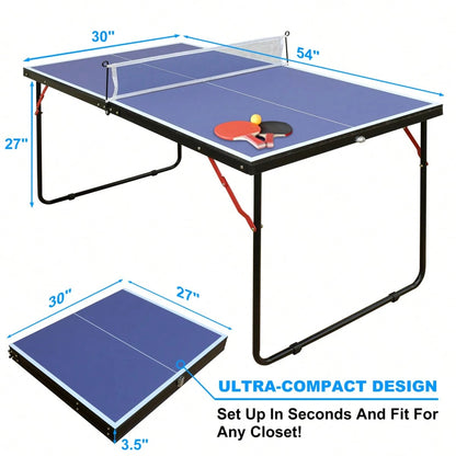 4.5ft Black Table Tennis Table Foldable & Portable Ping Pong Table Set With Net And 2 Ping Pong Paddles For Indoor Outdoor Game