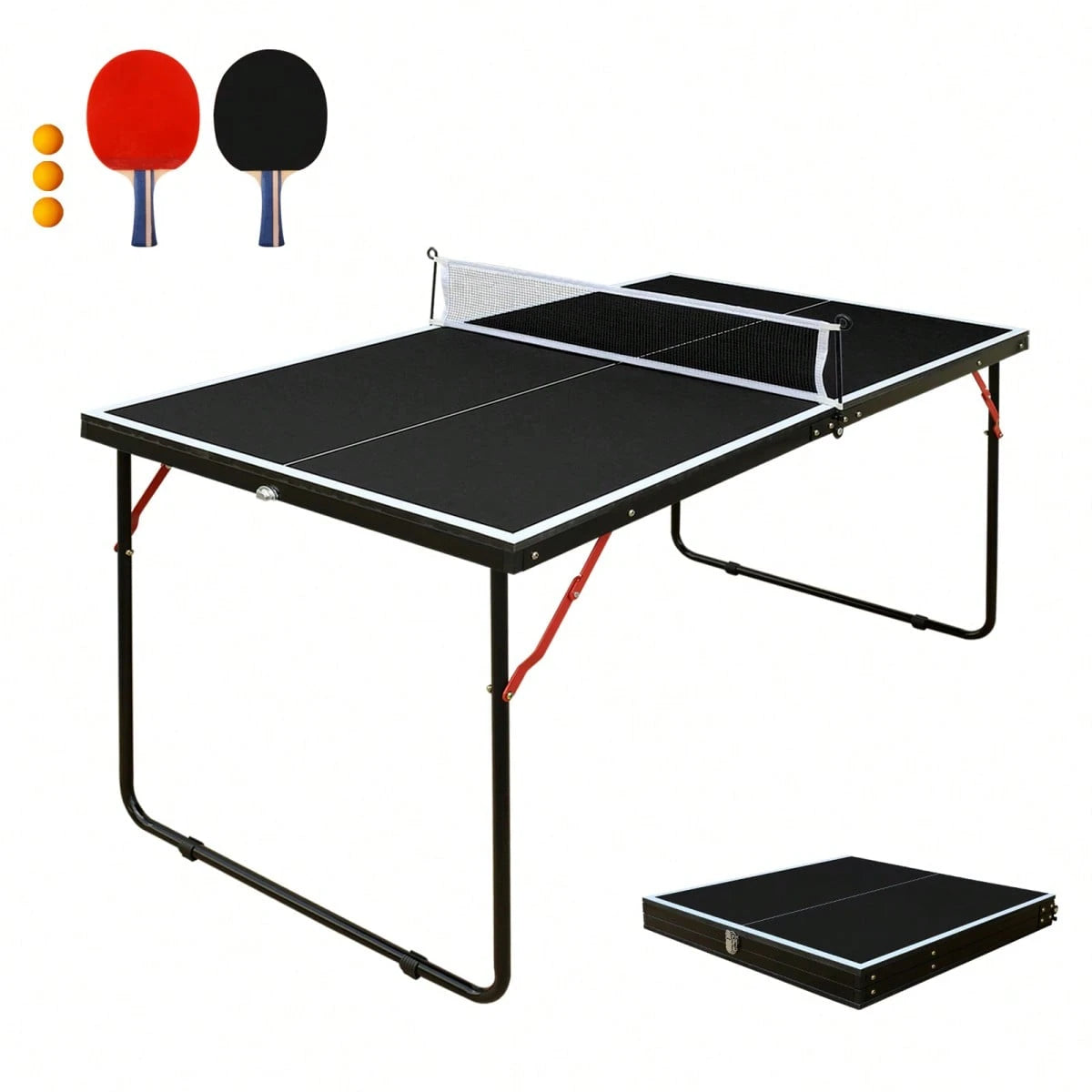 4.5ft Black Table Tennis Table Foldable & Portable Ping Pong Table Set With Net And 2 Ping Pong Paddles For Indoor Outdoor Game