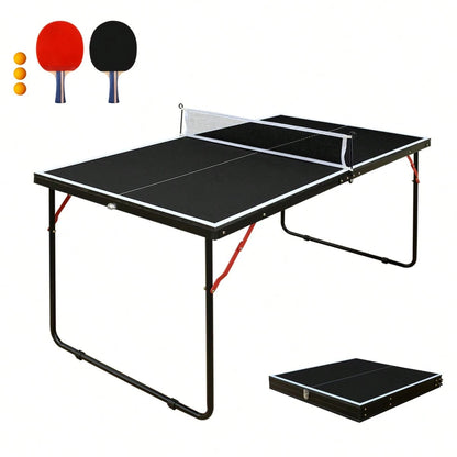 4.5ft Black Table Tennis Table Foldable & Portable Ping Pong Table Set With Net And 2 Ping Pong Paddles For Indoor Outdoor Game