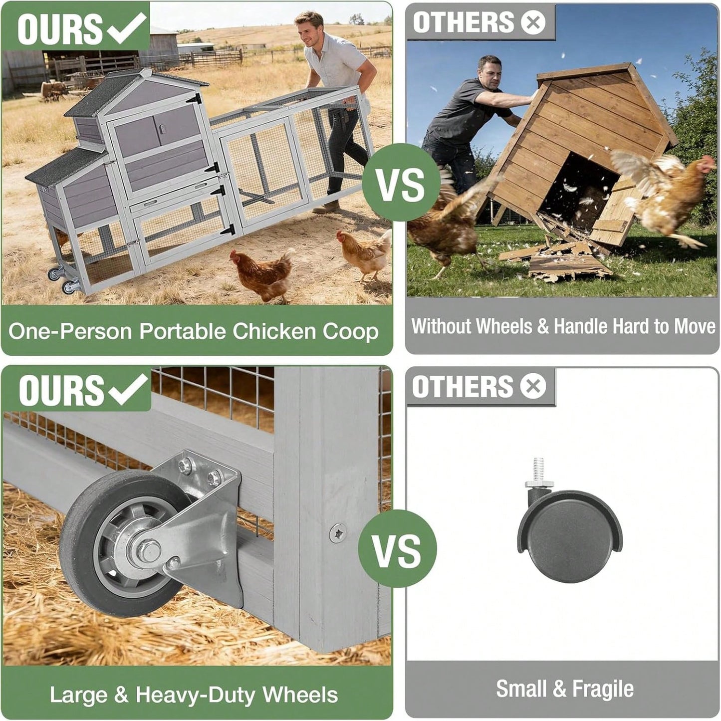 4-6 Chickens, Large Outdoor Hen House With Run, Weatherproof Asphalt Roof, Sectionable Nesting Box & Pull-Out Tray, 82.4" L X 25.8" W X 44.1" H- Grey