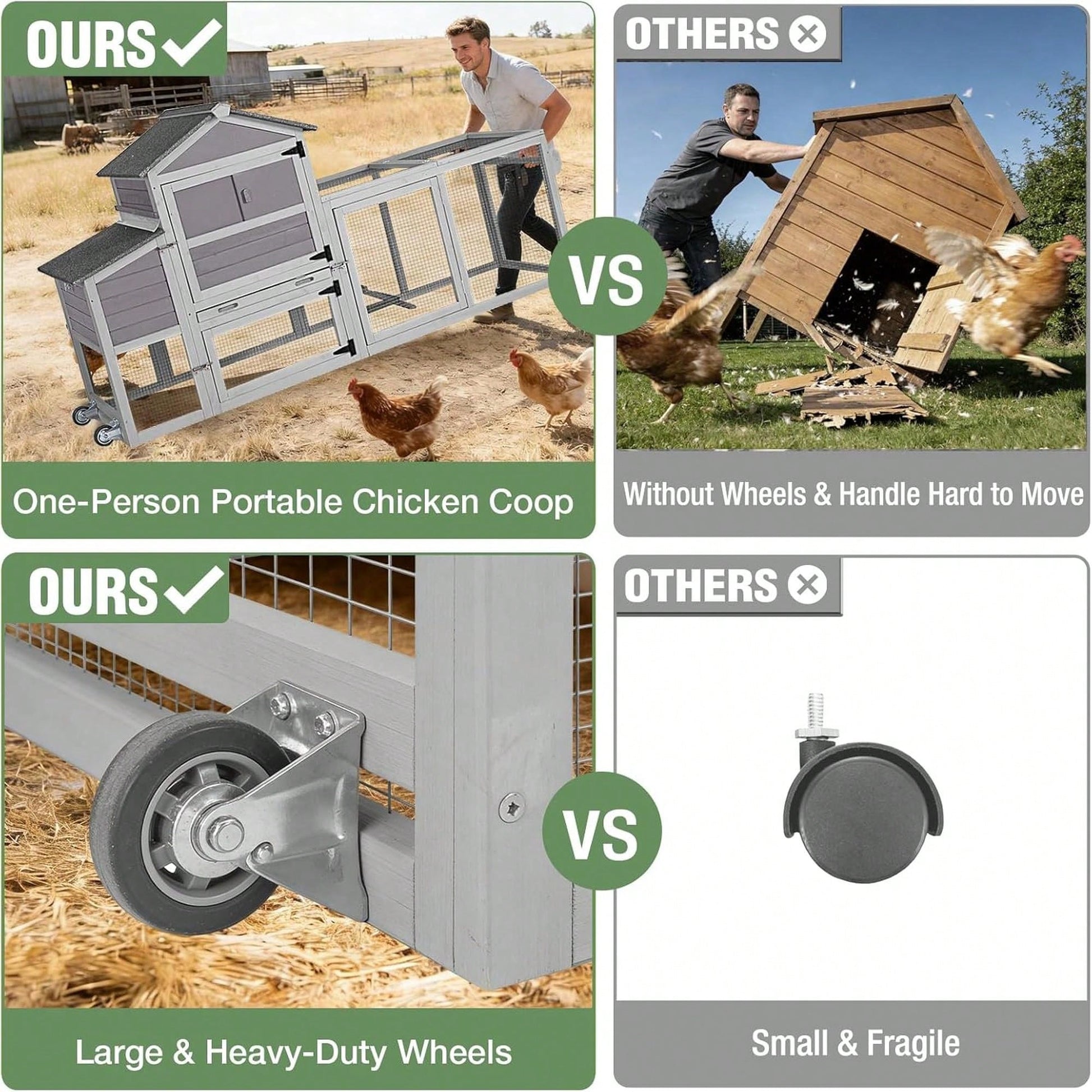 4-6 Chickens, Large Outdoor Hen House With Run, Weatherproof Asphalt Roof, Sectionable Nesting Box & Pull-Out Tray, 82.4" L X 25.8" W X 44.1" H- Grey