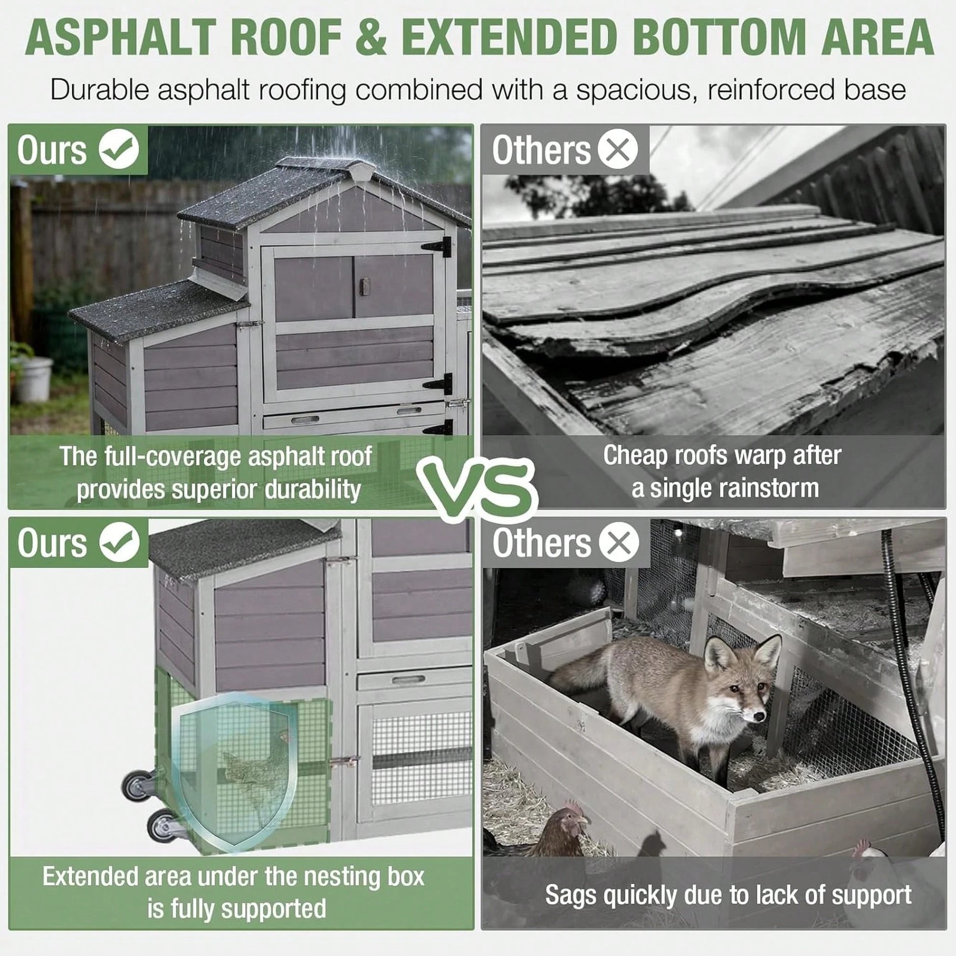 4-6 Chickens, Large Outdoor Hen House With Run, Weatherproof Asphalt Roof, Sectionable Nesting Box & Pull-Out Tray, 82.4" L X 25.8" W X 44.1" H- Grey