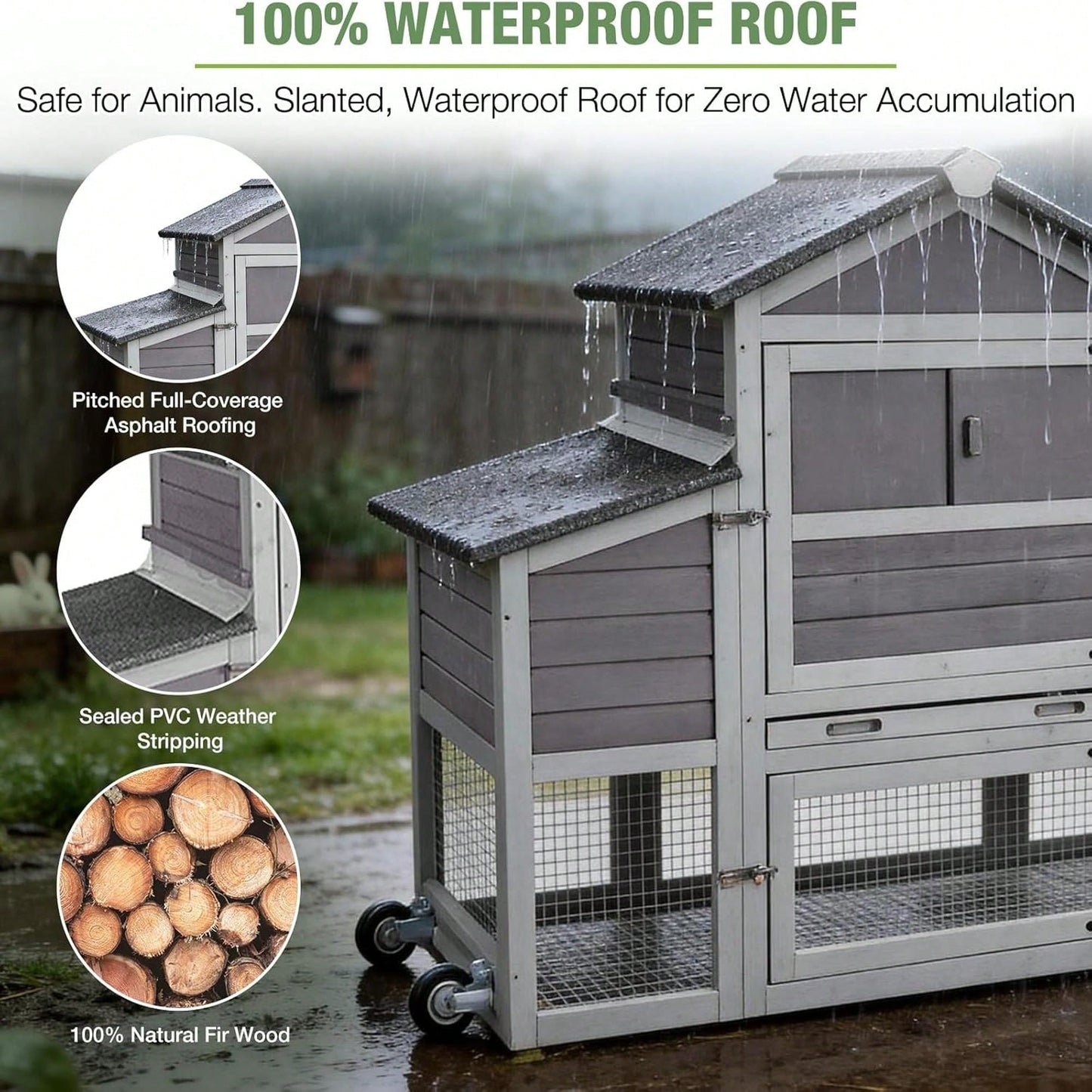 4-6 Chickens, Large Outdoor Hen House With Run, Weatherproof Asphalt Roof, Sectionable Nesting Box & Pull-Out Tray, 82.4" L X 25.8" W X 44.1" H- Grey