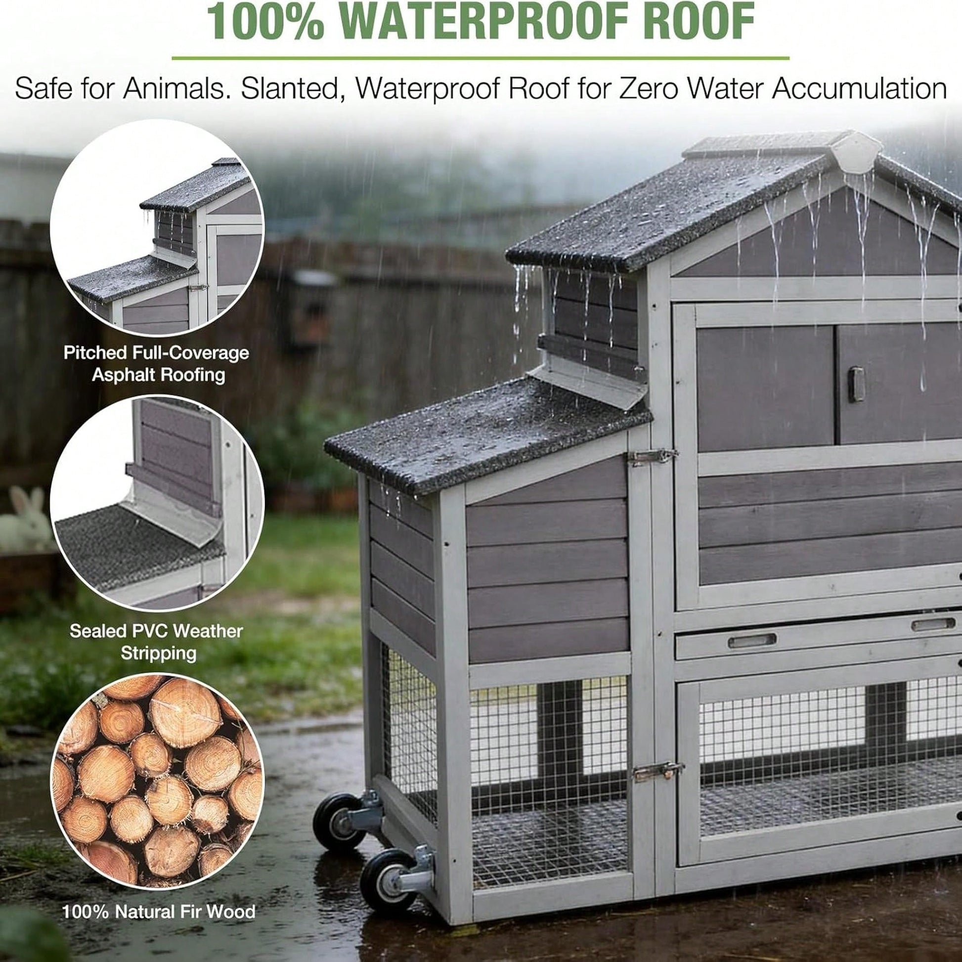 4-6 Chickens, Large Outdoor Hen House With Run, Weatherproof Asphalt Roof, Sectionable Nesting Box & Pull-Out Tray, 82.4" L X 25.8" W X 44.1" H- Grey