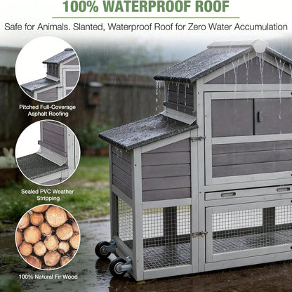 4-6 Chickens, Large Outdoor Hen House With Run, Weatherproof Asphalt Roof, Sectionable Nesting Box & Pull-Out Tray, 82.4" L X 25.8" W X 44.1" H- Grey