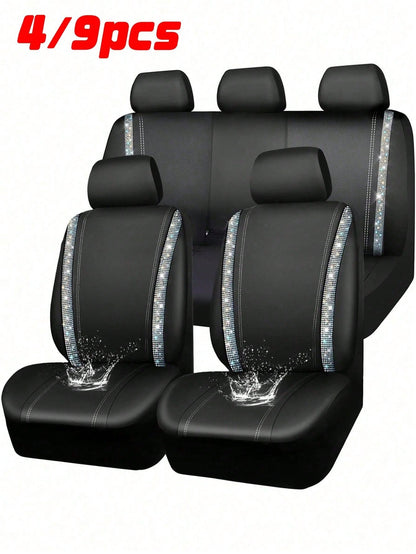 4/9pcs Set Sparkling Diamond Car Seat Covers, Shiny Rhinestone Seat Covers, Back Seat With Zipper, Universal Fit For 95% Of Cars, Suitable For Cute Women And Girls, Multicolor Diamond